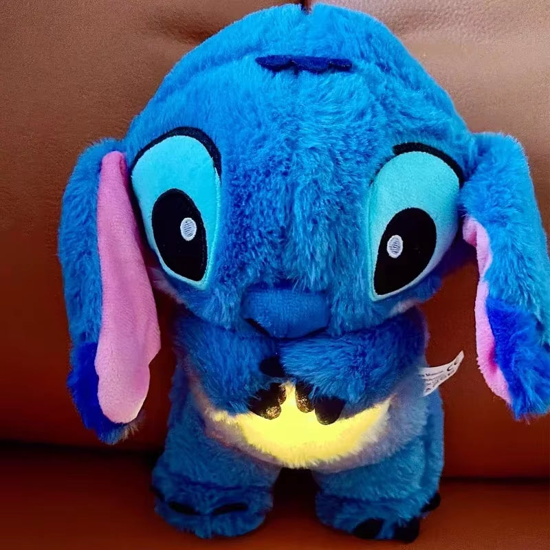 30CM Disney Stitch Plush Doll with Lighting Music Baby Sleeping Companion Sound Soothing Kawaii Plush Toy 2025 Breathing Toys
