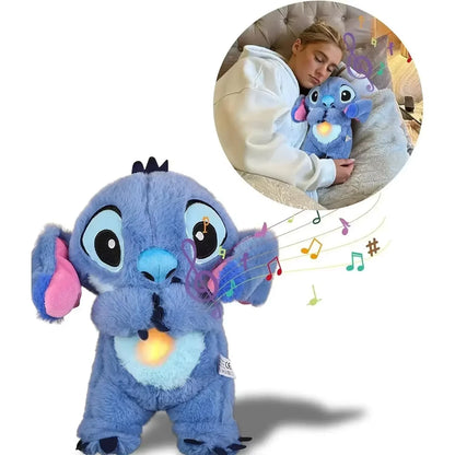 30CM Disney Stitch Plush Doll with Lighting Music Baby Sleeping Companion Sound Soothing Kawaii Plush Toy 2025 Breathing Toys