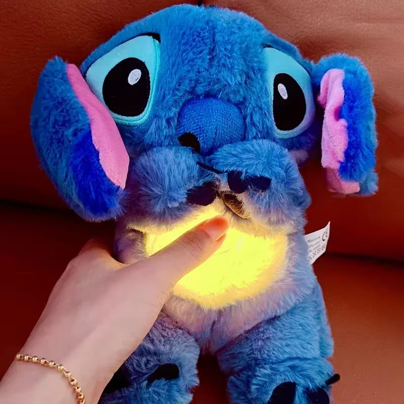 30CM Disney Stitch Plush Doll with Lighting Music Baby Sleeping Companion Sound Soothing Kawaii Plush Toy 2025 Breathing Toys