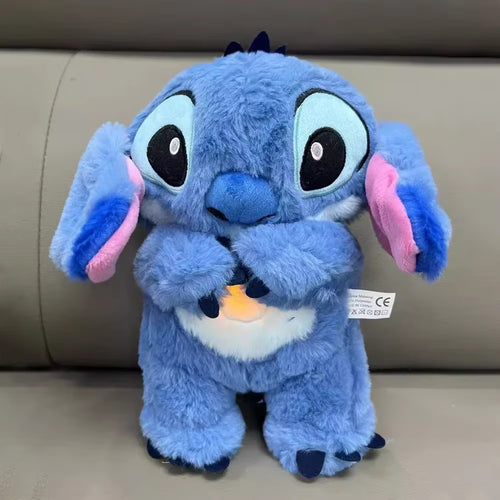 30CM Disney Stitch Plush Doll with Lighting Music Baby Sleeping Companion Sound Soothing Kawaii Plush Toy 2025 Breathing Toys